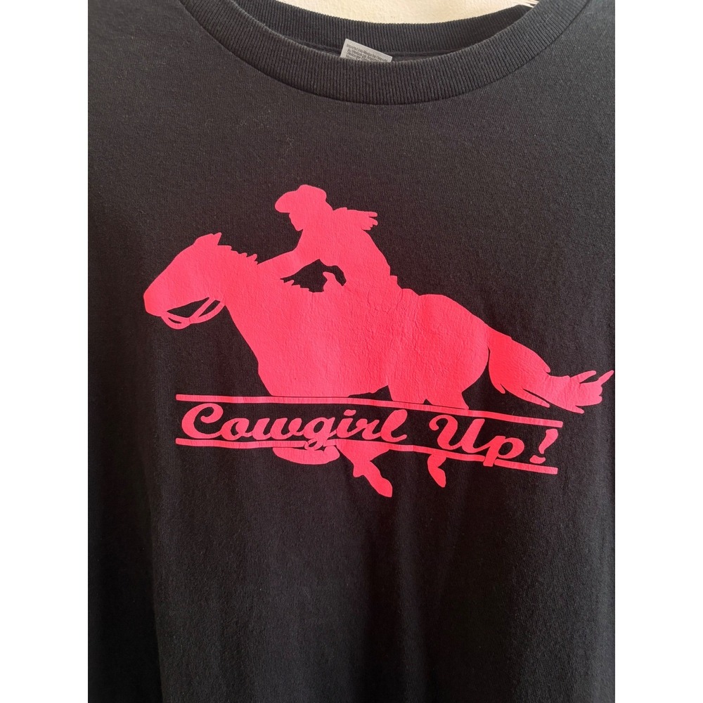 Gildan Cowgirl Up Long Sleeve Graphic T-Shirt Black Pink Horse Western Medium - Picture 4 of 7